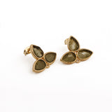 Handmade Moldavite & Moonstone Brass Earring Connector: Gold Plated Bezel Stud Earring