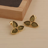 Handmade Moldavite & Moonstone Brass Earring Connector: Gold Plated Bezel Stud Earring