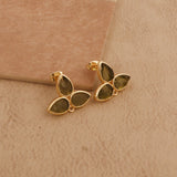 Handmade Moldavite & Moonstone Brass Earring Connector: Gold Plated Bezel Stud Earring