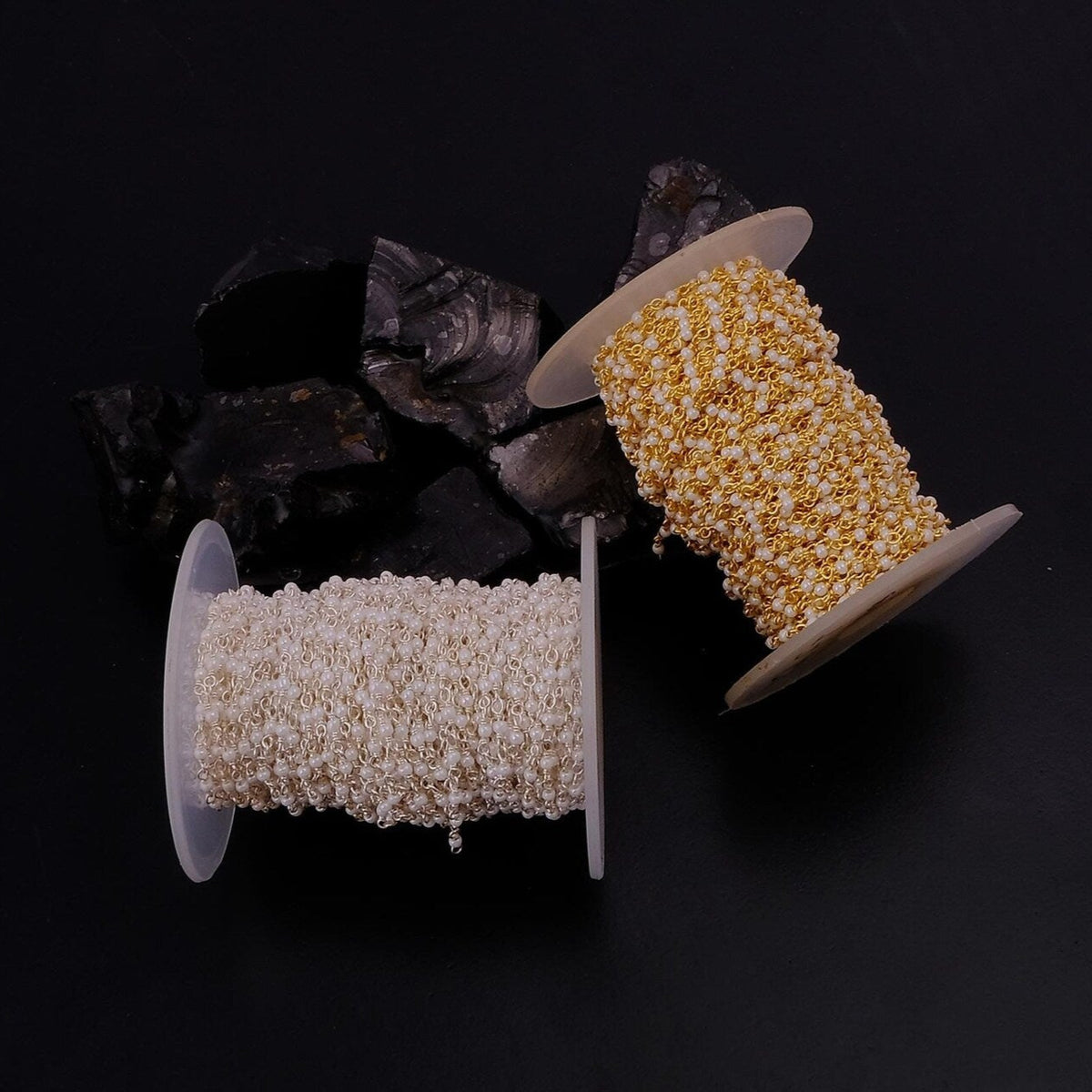 Pearl Gemstone Round Beads Rosary Chain, Beads Chain, Rosary Chain For Making Necklaces